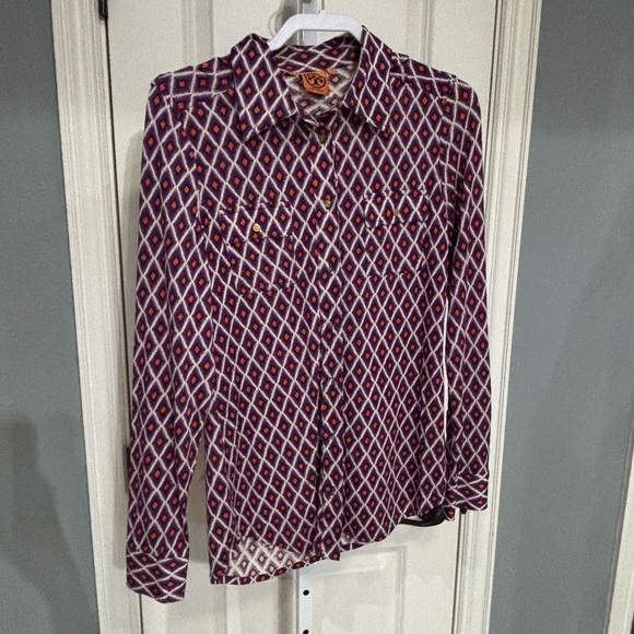 TORY BURCH “Edie” Diamond Print Silk Button Down Blouse Size SMALL - Picture 2 of 5